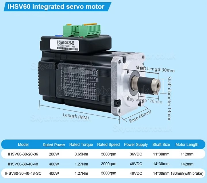 Nema 23 Integrated Easy Servo Motor JMC iHSV60-30-20-36 200W 36V 0.65N.m 3 Phase 3000RPM 60 x 60mm